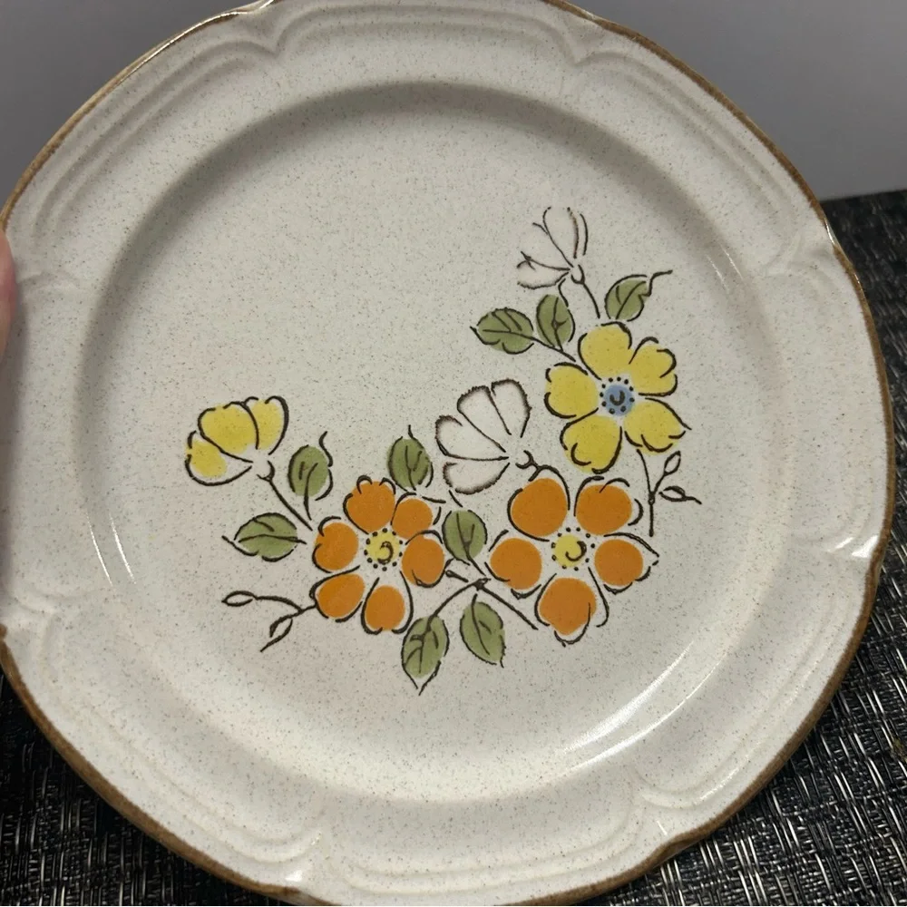 Hearthside Stoneware 2 Salad Plates Spring Garden Baroque Vintage 1970 7.5”